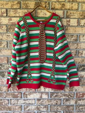 Jolly Sweaters Christmas Sweater Women’s Size XXL Mock Tie & Suspenders Mint!
